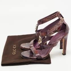 Gucci Multicolor Python  GG Logo Ankle Strap Sandals Size 38.5
