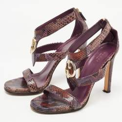 Gucci Multicolor Python  GG Logo Ankle Strap Sandals Size 38.5