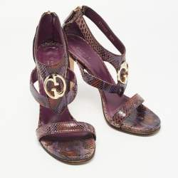 Gucci Multicolor Python  GG Logo Ankle Strap Sandals Size 38.5