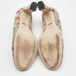 Pre Owned Gucci Multicolor Floral Leather Block Heel Pumps Size 37.5 