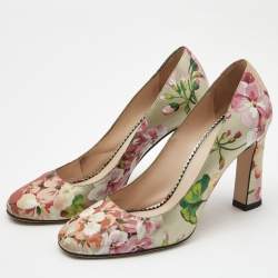 Pre Owned Gucci Multicolor Floral Leather Block Heel Pumps Size 37.5 