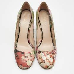 Pre Owned Gucci Multicolor Floral Leather Block Heel Pumps Size 37.5 