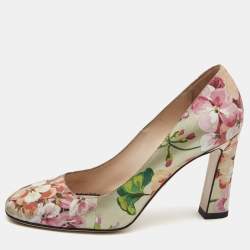 Pre Owned Gucci Multicolor Floral Leather Block Heel Pumps Size 37.5 