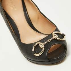 Pre Owned Gucci Black Guccissima Leather New Hollywood Horsebit Peep-Toe Platform Pumps Size 38
