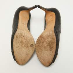 Pre Owned Gucci Black Guccissima Leather New Hollywood Horsebit Peep-Toe Platform Pumps Size 38