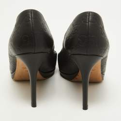 Pre Owned Gucci Black Guccissima Leather New Hollywood Horsebit Peep-Toe Platform Pumps Size 38