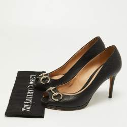 Pre Owned Gucci Black Guccissima Leather New Hollywood Horsebit Peep-Toe Platform Pumps Size 38