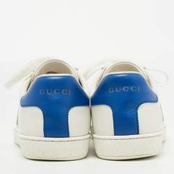 Pre Owned Gucci White/Blue Leather Tennis Embroidered Low Top Sneakers Size 37.5