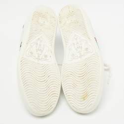 Pre Owned Gucci White/Blue Leather Tennis Embroidered Low Top Sneakers Size 37.5