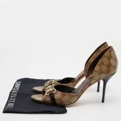 Pre Owned Gucci Beige/Brown GG Crystal Canvas Horsebit D'orsay Pumps Size 41