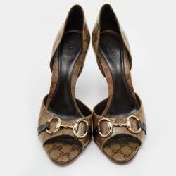 Pre Owned Gucci Beige/Brown GG Crystal Canvas Horsebit D'orsay Pumps Size 41