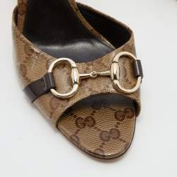 Pre Owned Gucci Beige/Brown GG Crystal Canvas Horsebit D'orsay Pumps Size 41
