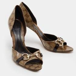 Pre Owned Gucci Beige/Brown GG Crystal Canvas Horsebit D'orsay Pumps Size 41