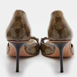 Pre Owned Gucci Beige/Brown GG Crystal Canvas Horsebit D'orsay Pumps Size 41