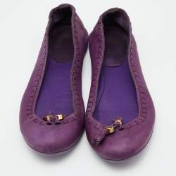 Pre Owned Gucci Purple Leather Tassel Ballet Flats Size 35