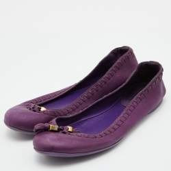 Pre Owned Gucci Purple Leather Tassel Ballet Flats Size 35