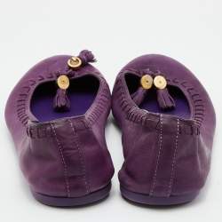Pre Owned Gucci Purple Leather Tassel Ballet Flats Size 35