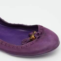 Pre Owned Gucci Purple Leather Tassel Ballet Flats Size 35