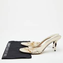 مملوكة مسبقًا Gucci Metallic Gold Leather Braided Slide Sandals Size 42.5