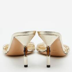 مملوكة مسبقًا Gucci Metallic Gold Leather Braided Slide Sandals Size 42.5