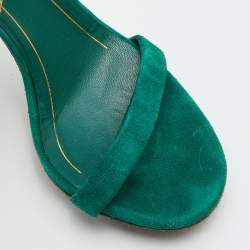 Gucci Green/Gold Suede and Snakeskin Leather Ankle Strap Sandals Size 37.5