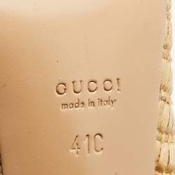 Pre Owned Gucci Beige/Cream Raffia and Leather Bamboo Horsebit Slingback Pumps Size 41