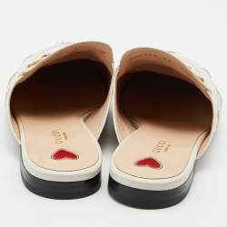 Pre Owned Gucci Cream Leather Bee and Star Embroidered Princetown Flat Mules Size 39