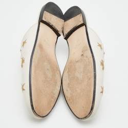 Pre Owned Gucci Cream Leather Bee and Star Embroidered Princetown Flat Mules Size 39