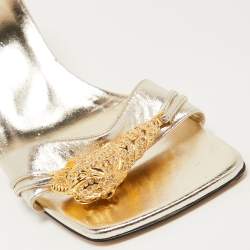 Gucci Gold Leather Crystal Embellished Dora Slide Sandals Size 38