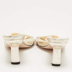 Gucci Gold Leather Crystal Embellished Dora Slide Sandals Size 38