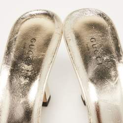 Gucci Gold Leather Crystal Embellished Dora Slide Sandals Size 38