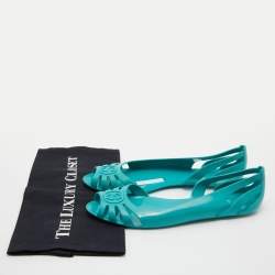 Pre Owned Gucci Turquoise Blue Jelly Interlocking GG Marola Ballet Flats Size 40