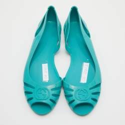 Pre Owned Gucci Turquoise Blue Jelly Interlocking GG Marola Ballet Flats Size 40