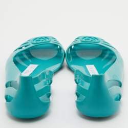 Pre Owned Gucci Turquoise Blue Jelly Interlocking GG Marola Ballet Flats Size 40