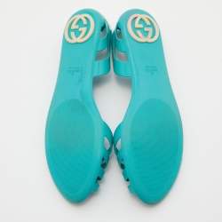 Pre Owned Gucci Turquoise Blue Jelly Interlocking GG Marola Ballet Flats Size 40