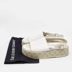 Gucci White GG Supreme Canvas Angelina Platform Sandals Size 39.5