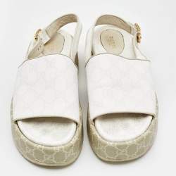 Gucci White GG Supreme Canvas Angelina Platform Sandals Size 39.5