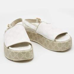 Gucci White GG Supreme Canvas Angelina Platform Sandals Size 39.5