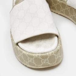Gucci White GG Supreme Canvas Angelina Platform Sandals Size 39.5