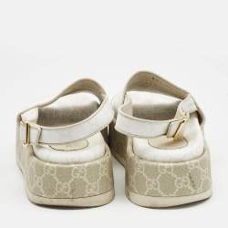 Gucci White GG Supreme Canvas Angelina Platform Sandals Size 39.5