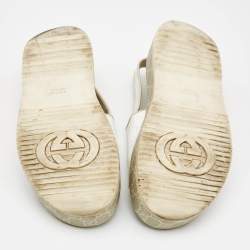 Gucci White GG Supreme Canvas Angelina Platform Sandals Size 39.5