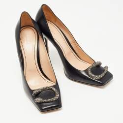Gucci Black Leather Dionysus Square Toe Pumps Size 40
