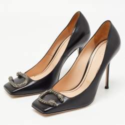 Gucci Black Leather Dionysus Square Toe Pumps Size 40