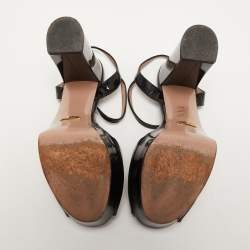 Gucci Black Patent Leather Claudie Platform Sandals Size 36.5