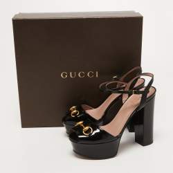 Gucci Black Patent Leather Claudie Platform Sandals Size 36.5