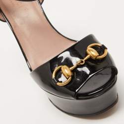 Gucci Black Patent Leather Claudie Platform Sandals Size 36.5