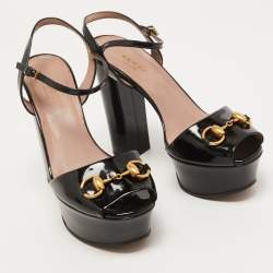 Gucci Black Patent Leather Claudie Platform Sandals Size 36.5