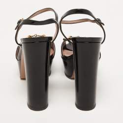 Gucci Black Patent Leather Claudie Platform Sandals Size 36.5