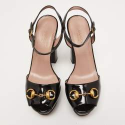 Gucci Black Patent Leather Claudie Platform Sandals Size 36.5