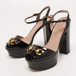 Gucci Black Patent Leather Claudie Platform Sandals Size 36.5